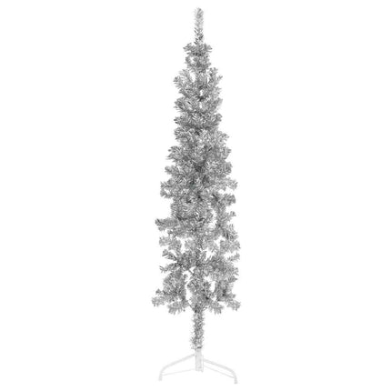 Smal halv plastgran med stativ silver 180 cm