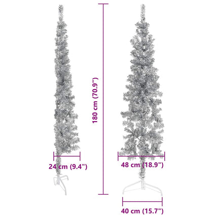Smal halv plastgran med stativ silver 180 cm