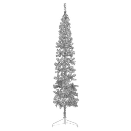 Smal halv plastgran med stativ silver 210 cm