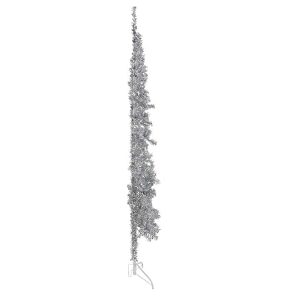 Smal halv plastgran med stativ silver 210 cm