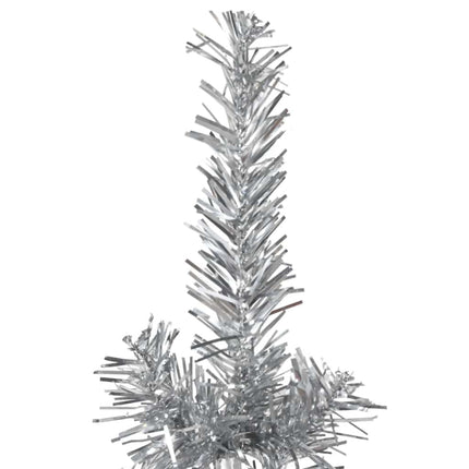 Smal halv plastgran med stativ silver 210 cm