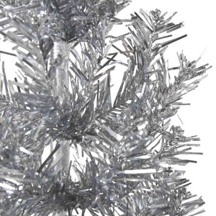 Smal halv plastgran med stativ silver 210 cm
