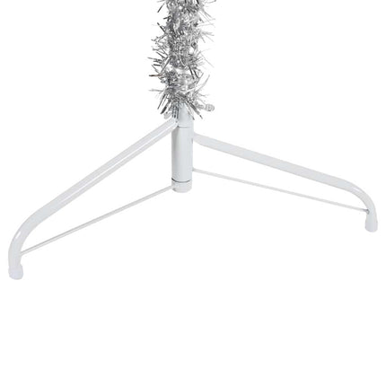 Smal halv plastgran med stativ silver 210 cm