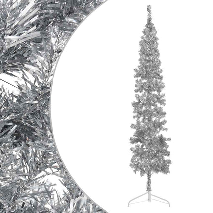 Smal halv plastgran med stativ silver 240 cm