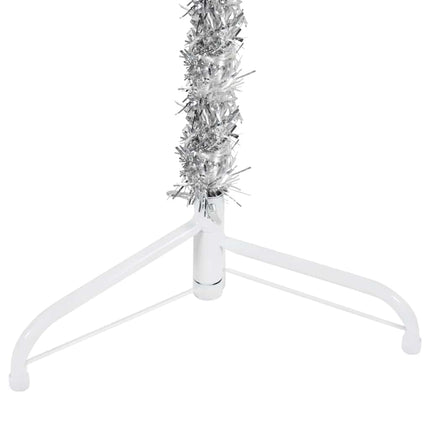 Smal halv plastgran med stativ silver 240 cm