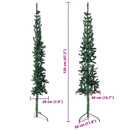 Smal halv plastgran med stativ grön 120 cm