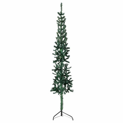 Smal halv plastgran med stativ grön 240 cm