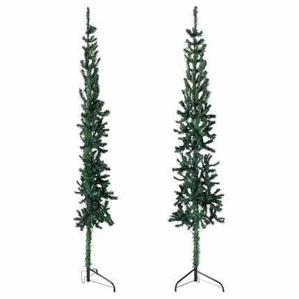 Smal halv plastgran med stativ grön 240 cm