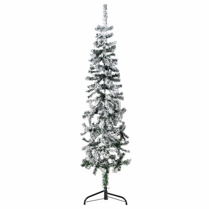 Smal halv plastgran med snö 150 cm