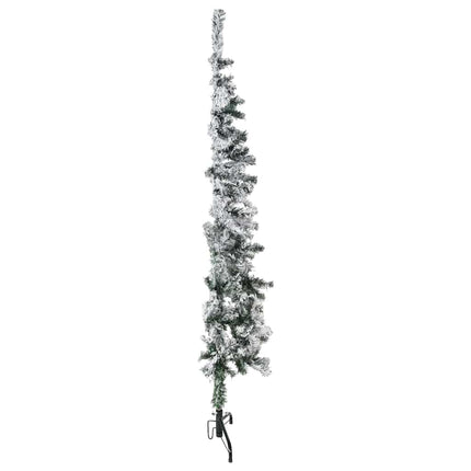 Smal halv plastgran med snö 150 cm