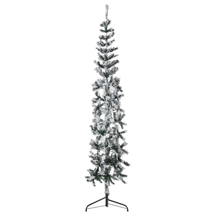 Smal halv plastgran med snö 180 cm