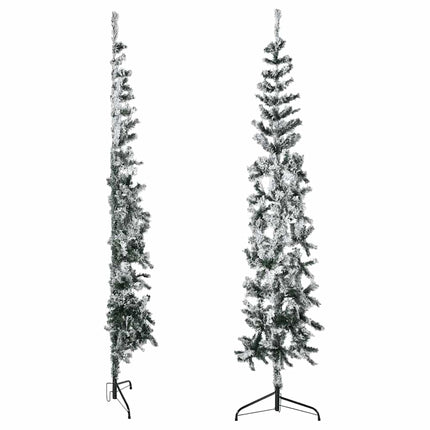 Smal halv plastgran med snö 180 cm