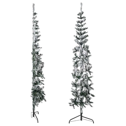 Smal halv plastgran med snö 210 cm