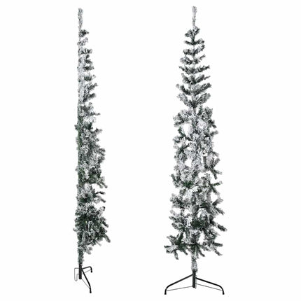 Smal halv plastgran med snö 240 cm