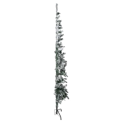 Smal halv plastgran med snö 240 cm