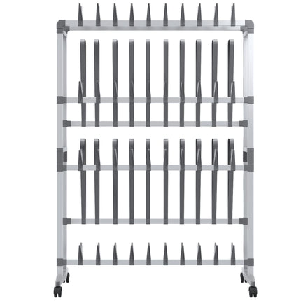 Skohylla med hjul silver 89x27x120 cm