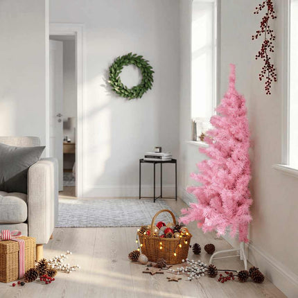 Halv plastgran med stativ rosa 120 cm PVC