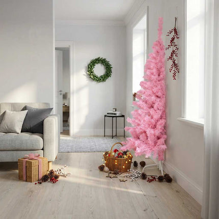 Halv plastgran med stativ rosa 180 cm PVC