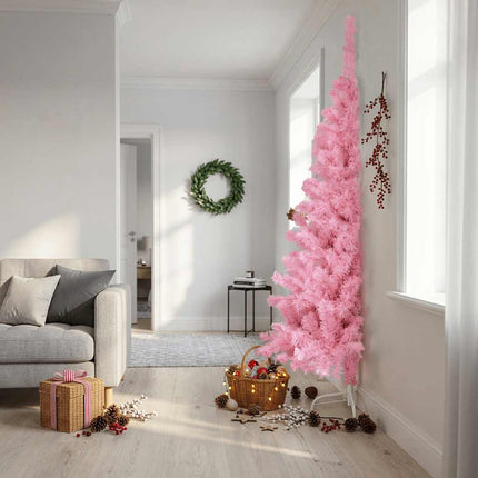 Halv plastgran med stativ rosa 210 cm PVC