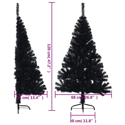 Halv plastgran med stativ svart 120 cm PVC