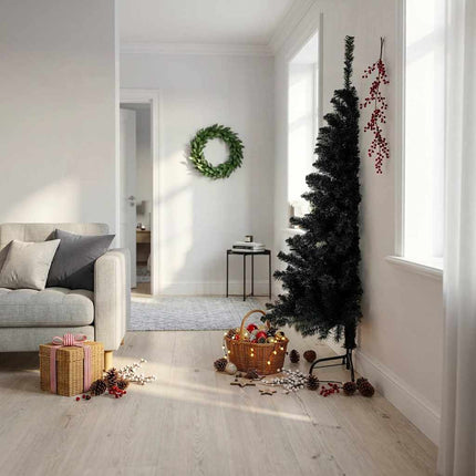 Halv plastgran med stativ svart 180 cm PVC