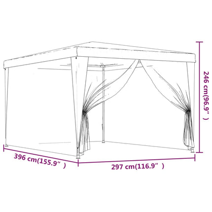 Partytält med 4 sidoväggar i nät 3x4 m HDPE röd