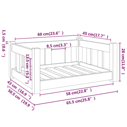 Hundbädd vit 65,5x50,5x28 massiv furu
