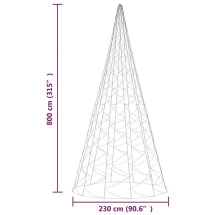 Julgran på flaggstång varmvit 3000 LEDs 800 cm