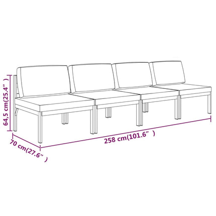Trädgårdssoffa 4-sits med dynor aluminium antracit