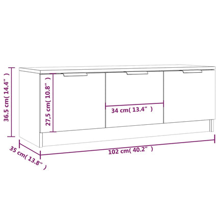 Tv-bänk rökfärgad ek 102x35x36,5 cm konstruerat trä