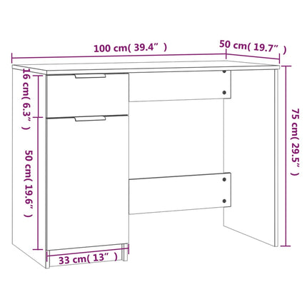 Skrivbord rökfärgad ek 100x50x75 cm konstruerat trä
