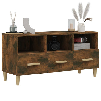 Tv-bänk rökfärgad ek 102x36x50 cm konstruerat trä