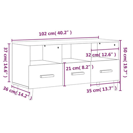 Tv-bänk rökfärgad ek 102x36x50 cm konstruerat trä