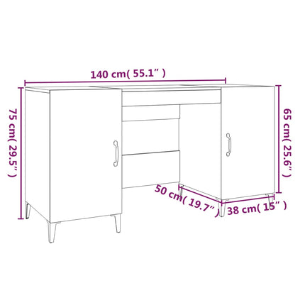 Skrivbord rökfärgad ek 140x50x75 cm konstruerat trä