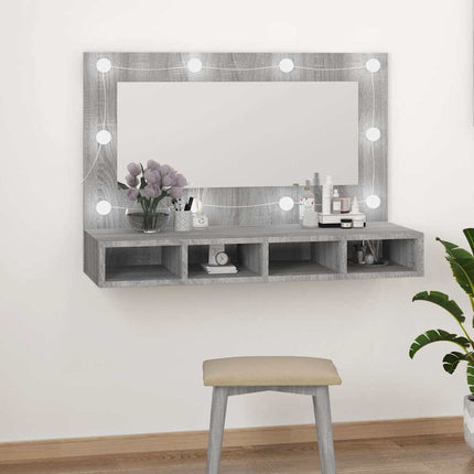 Spegelskåp med LED grå sonoma 90x31,5x62 cm