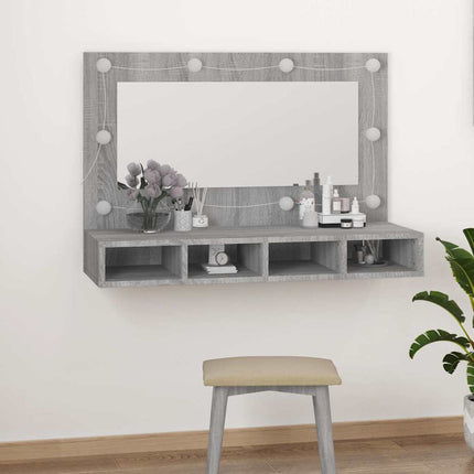 Spegelskåp med LED grå sonoma 90x31,5x62 cm