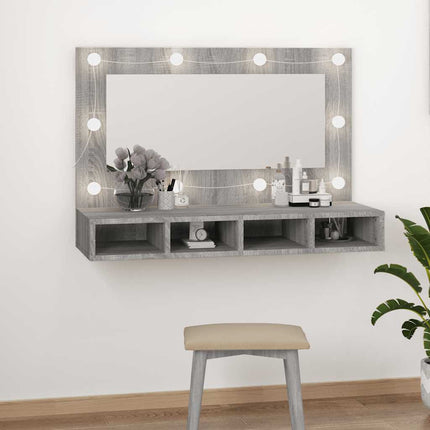 Spegelskåp med LED grå sonoma 90x31,5x62 cm