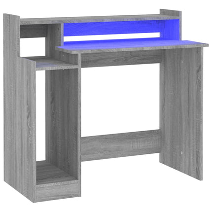 Skrivbord med LED grå sonoma 97x45x90 cm konstruerat trä