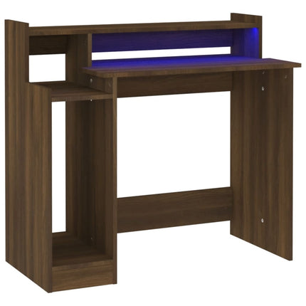 Skrivbord med LED brun ek 97x45x90 cm konstruerat trä