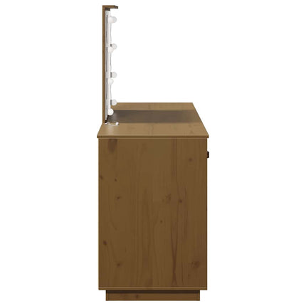 Sminkbord med spegel LED honungsbrun massiv furu