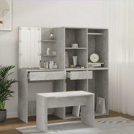 Sminkbord LED betonggrå konstruerat trä