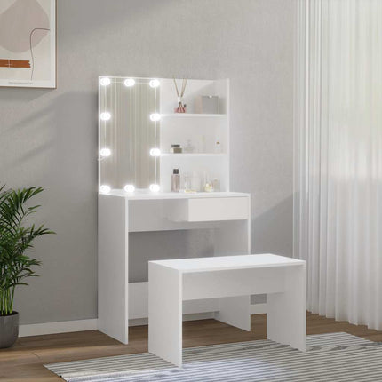 Sminkbord LED vit konstruerat trä