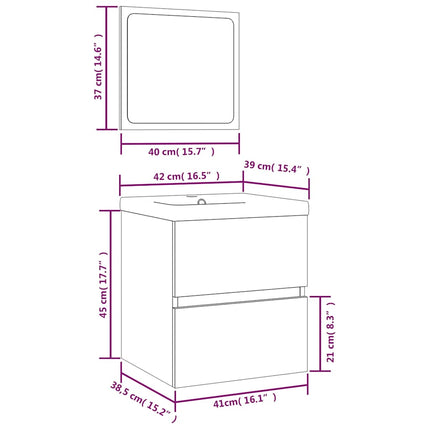 Badrumsskåp med handfat och spegel Rökfärgad ek