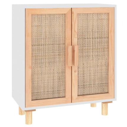 Skänk vit 60x30x70 cm massiv furu och naturlig rotting