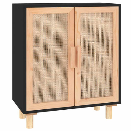 Skänk svart 60x30x70 cm massiv furu och naturlig rotting