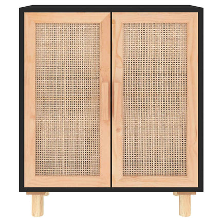 Skänk svart 60x30x70 cm massiv furu och naturlig rotting