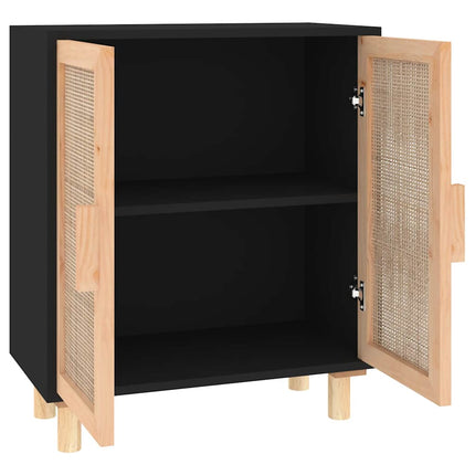Skänk svart 60x30x70 cm massiv furu och naturlig rotting