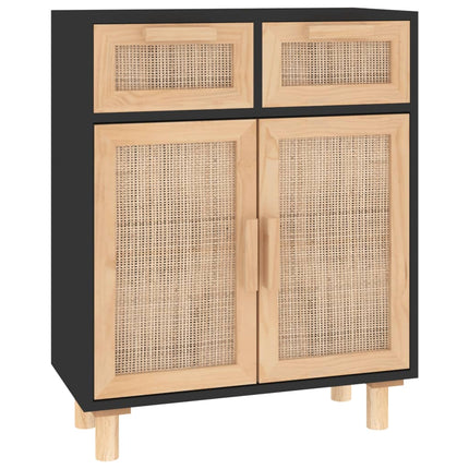 Skänk svart 60x30x75 cm massiv furu och naturlig rotting