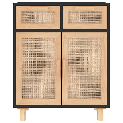 Skänk svart 60x30x75 cm massiv furu och naturlig rotting