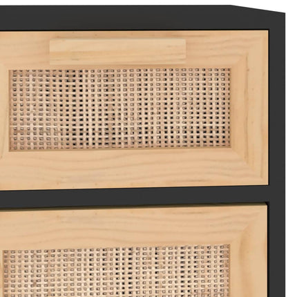 Skänk svart 60x30x75 cm massiv furu och naturlig rotting